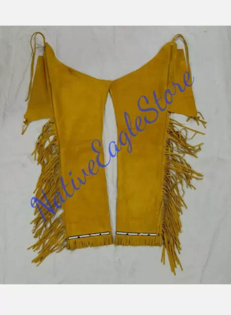 Ghette / leggings in pelle scamosciata oro marrone chiaro con frange in...