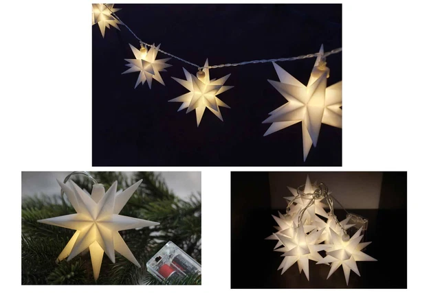 LED Lichterkette Sterne Weihnachten Ø12 cm 3 Modelle Trafo Batterie warmweiß Neu
