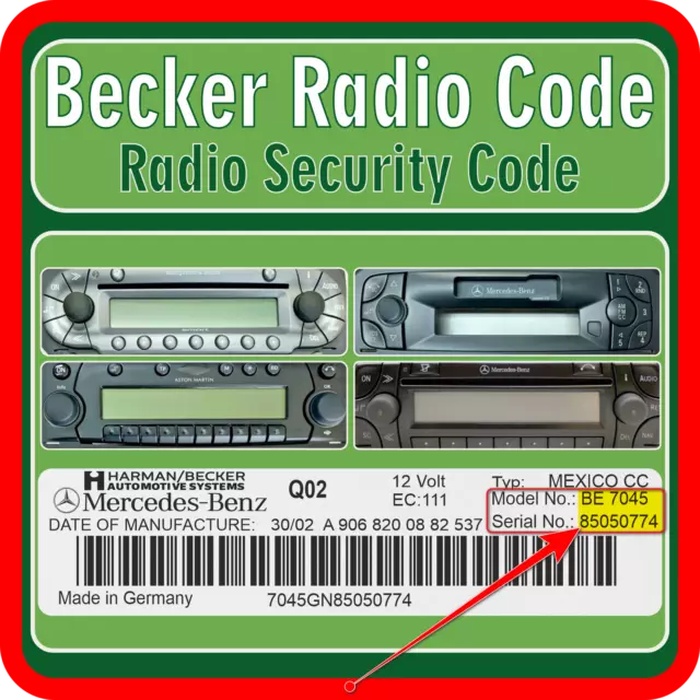 Becker Radio Unlock Code BE6904 BE7043 Harman BE7044 BE7045 BE7006 BE6905 BE7033