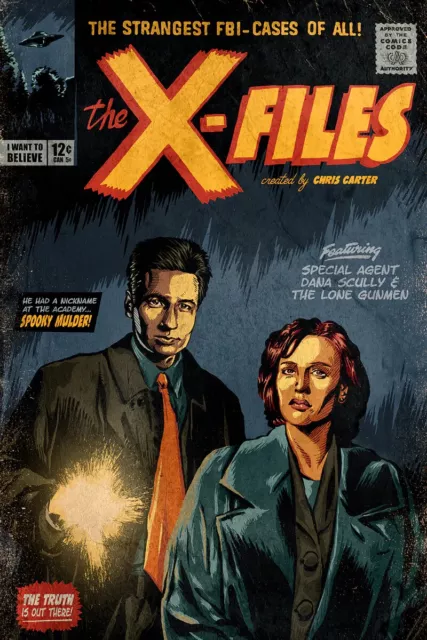 The X-Files Mulder & Scully Comic Book Cover Poster Giclee Print Art 24x36 Mondo