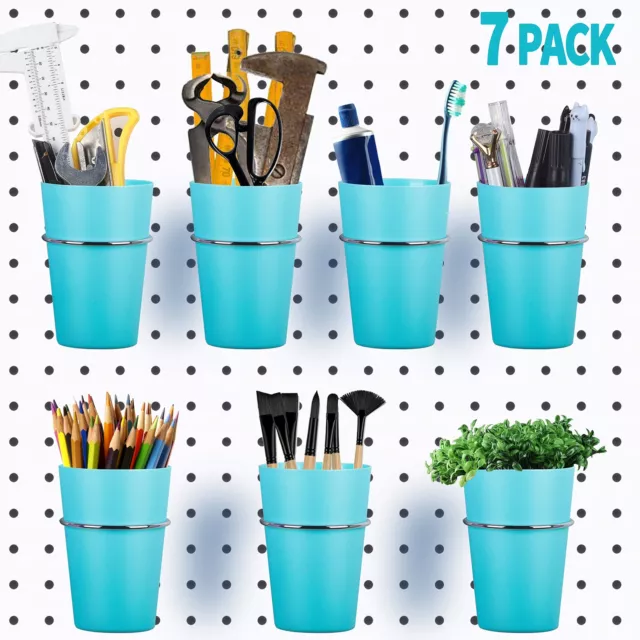 7 Sets Pegboard Bins with Rings, Ring Style Pegboard Hooks with Pegboard Cups
