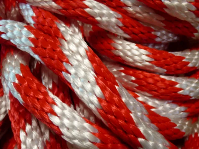 1/2" x 105 ft. Solid Braid MFP Rope Hank.Red/White . Made in USA