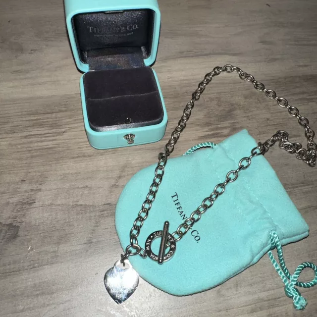 Tiffany & Co. Toggle Heart Tag Chain Necklace Sterling Silver 925 Ring BOX + BAG