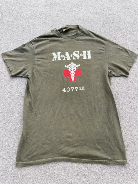 Vintage MASH 4077th Single Stitch Khaki T-Shirt Size UK Large Made In USA Hanes