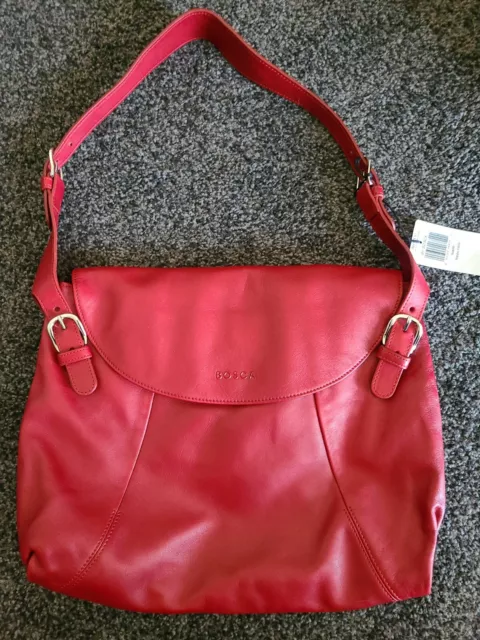 Shoulder Bag Bosca Italian Nappa Leather, Carolotta Messenger. Red  NWT