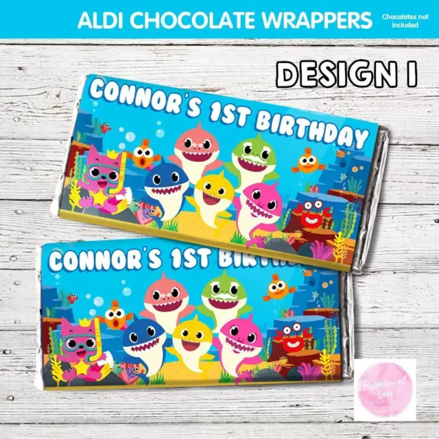 'You Print & Save'  Baby Shark Personalised Choc Wrapper Aldi Party Favour