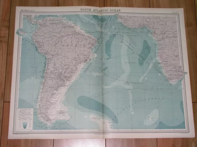 1922 Vintage Map Of South Atlantic Transportation Ship Routes America Africa
