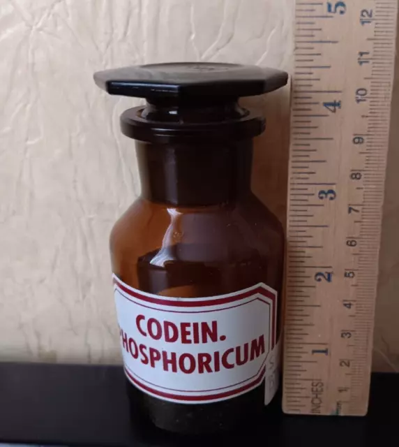 Alte Apotheken-Flasche Standgefäß 100 ml Weithals braun Schliffstopfen @ Codein