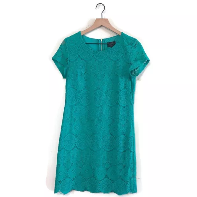 Laundry by Shelli Segal Green Blue Lace Overlay Short Sleeve Dress Size 8 medium