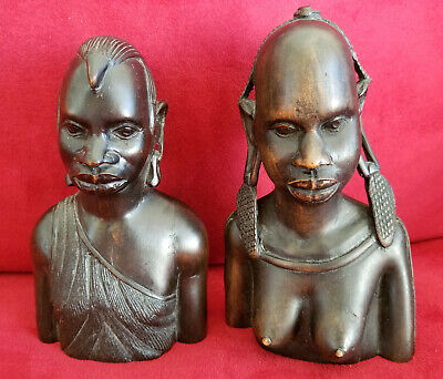 2 Vintage African Tribal Art sculptures, MAKAU hand carved on bottom