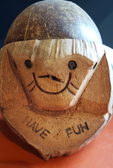 Hand Carved Coconut Monkey Head Excursion Boat Tip Jar Tiki Bar Island Decor