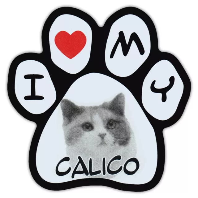 Picture Cat Paw Shaped Car Magnet - Calico - Bumper Sticker Decal