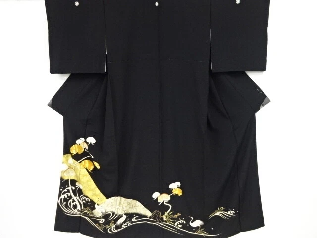 37240# Japanese Kimono / Tomesode / Embroidery / Pine & Cranes With Rough Wa