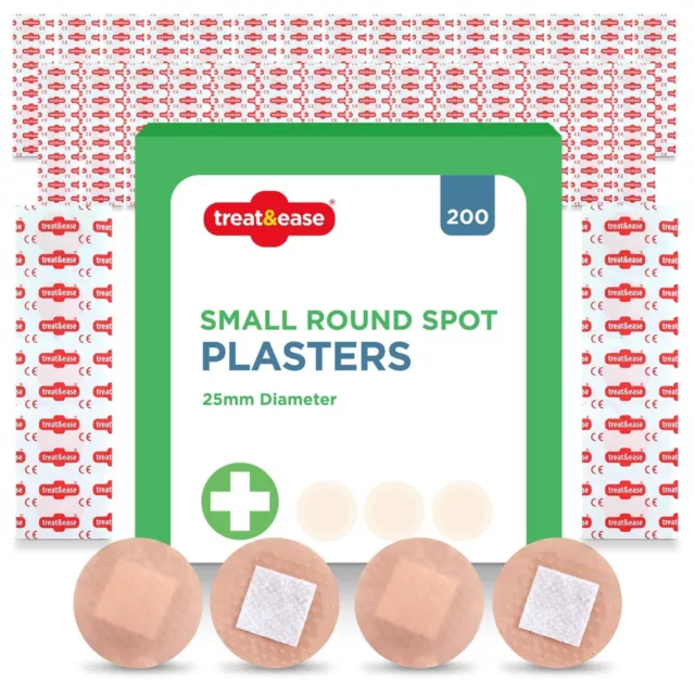 200 Round Spot Plasters 2.5cm Small Sterile Washproof First Aid Wound Protection