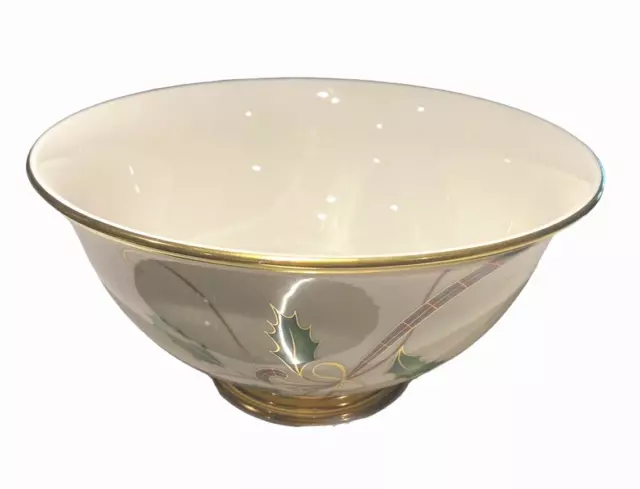 Lenox Holiday Nouveau Gold Rim Large 10" Round Serving Salad Bowl Rare MINT COND