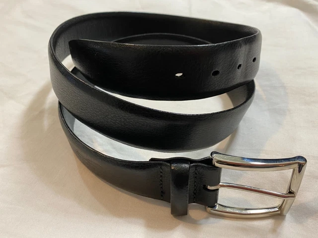 Torino Black Italian Embossed Calf Leather Belt Silver Brass Buckle Mens Size 38