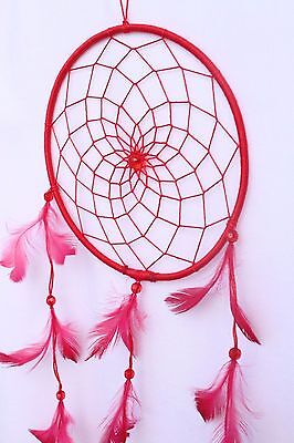 NEW 5" x 15" RED DREAM CATCHER HANDMADE WITH STRING FEATHER CAR WALL DECOR IW 2