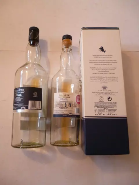 Lot x 2 Collectable Empty Talisker Whisky Bottles:Dark Storm, Port Ruighe+Carton 3