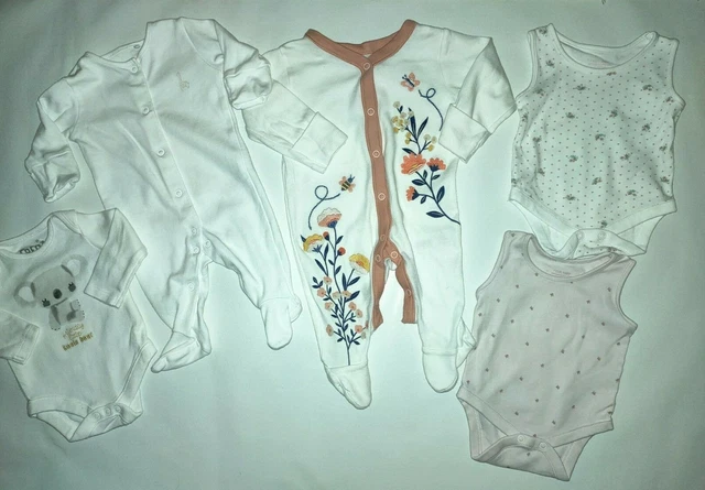 Baby Girls Bundle Up To 1 Month Cotton Babygros Sleepsuits Vests Pink White