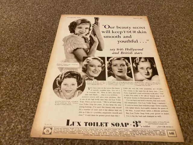 Framed Advert 12X9 Lux Toilet Soaps. Marian Nixon. Hope Davey. Jane Carr