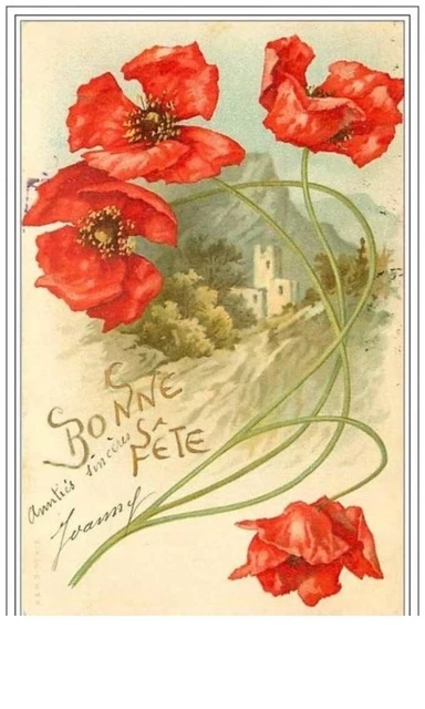 FLEURS.COQUELICOT.n°15.B ONNE FETE.COQUELICOTS ET FOND DE MONTAGNE
