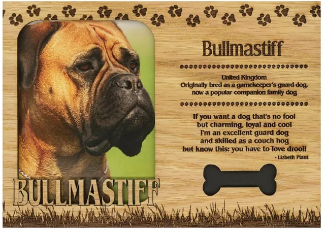 Bullmastiff Engraved Wood Picture Frame Magnet