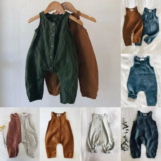Newborn Infant Baby Girls Boys Linen Romper Outfits Jumpsuit Bodysuit Clothes