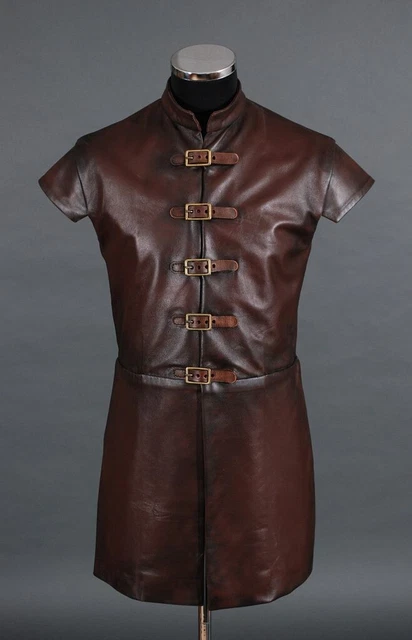 Genuine Leather Fantasy Tunic Coat For Medieval Cosplay With Adjustable Straps