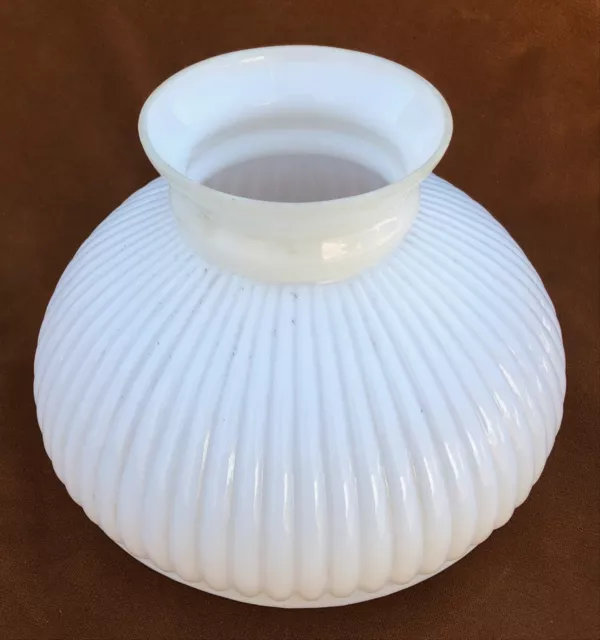 Antique 10" Opal White Milk Glass Ribbed Kerosene Table Lamp Shade