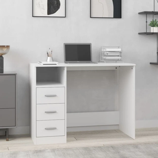 Schreibtisch mit Schubladen Weiß 102x50x76  Holzwerkstoff V3E1