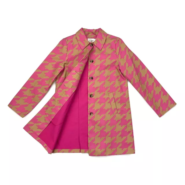 Isaac Mizrahi Pink Tan Houndstooth Rain Trench Coat Jacket Size XS NWOT