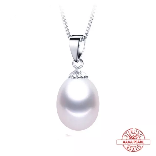 Single Cultured Freshwater Pearl Pendant Necklace Sterling Silver 925 Woman 8 mm