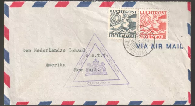 130 Curacao censored airmail cover 1942   GENERAL CONSULATE NETHERLANDS NEW YORK