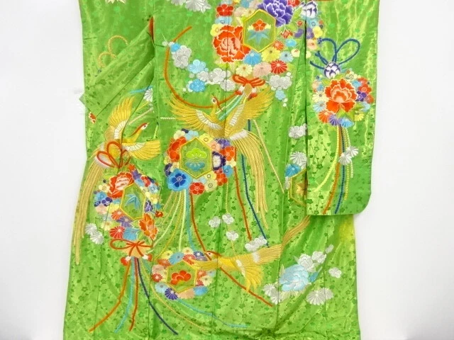 37314# Japanese Kimono / Antique Uchikake / Embroidery / Phoenix & Flower Ku