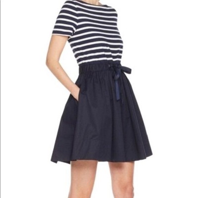 KATE SPADE Sz XS Navy Stripe Mixed Media Short Sleeve Dress NWT
