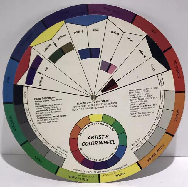👀 Rueda de colores 1989 ART de THE COLOR WHEEL CO. 9 1/4"; 2 lados mezcla de colores