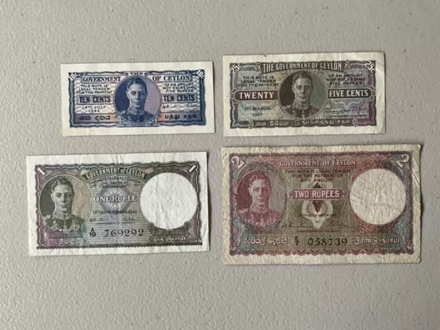 Lot Of 4 Government Of Ceylon Bank Notes.