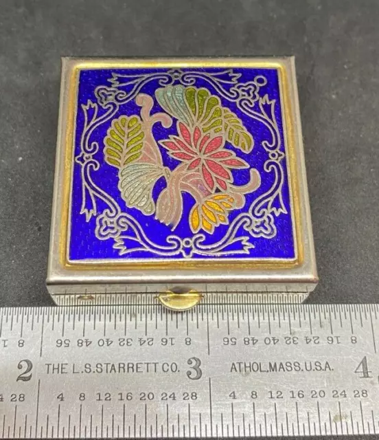 Vintage Square Flower Cloisonne Pill Box or Trinket Case + Free Shipping