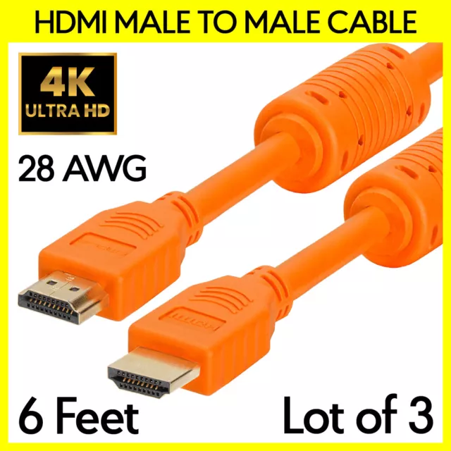 3x Orange HDMI Cable with Ferrite Cores 6FT 28AWG Cord for TV Monitor PS4 XBOX