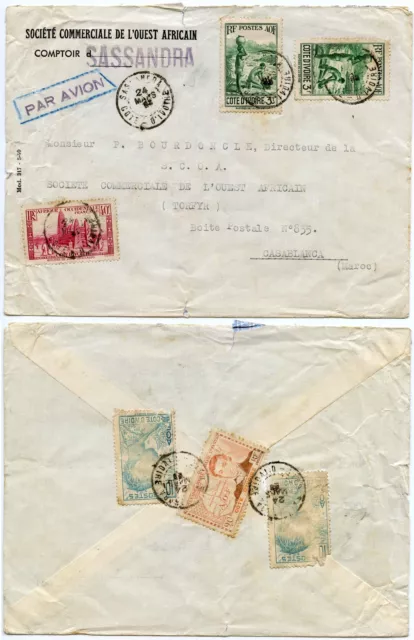 French West Africa Ivory Coast 1938 Airmail to Morocco