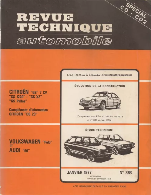 Revue Technique Automobile 363 Rta 1977 Volkswagen Polo Audi 50 Citroen Gs