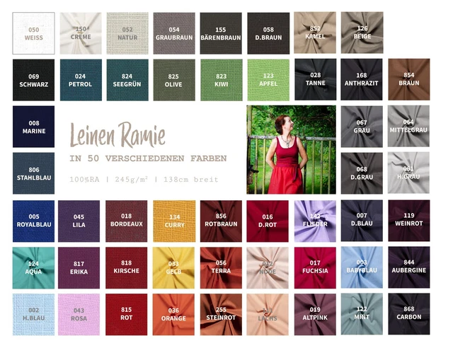 Leinen Meterware Uni - Ramie - Leinenstoff - Leinen gefärbt  * 50 cm x 138 cm *