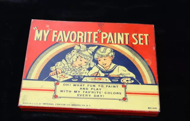 Vintage childs tin litho toy Paint Box watercolor Crayola Brooklyn New York