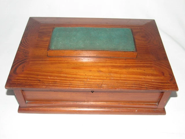 09C26 Antico Cofanetto Scatola Porta Couture Bagagliaio IN Legno Con " Picche