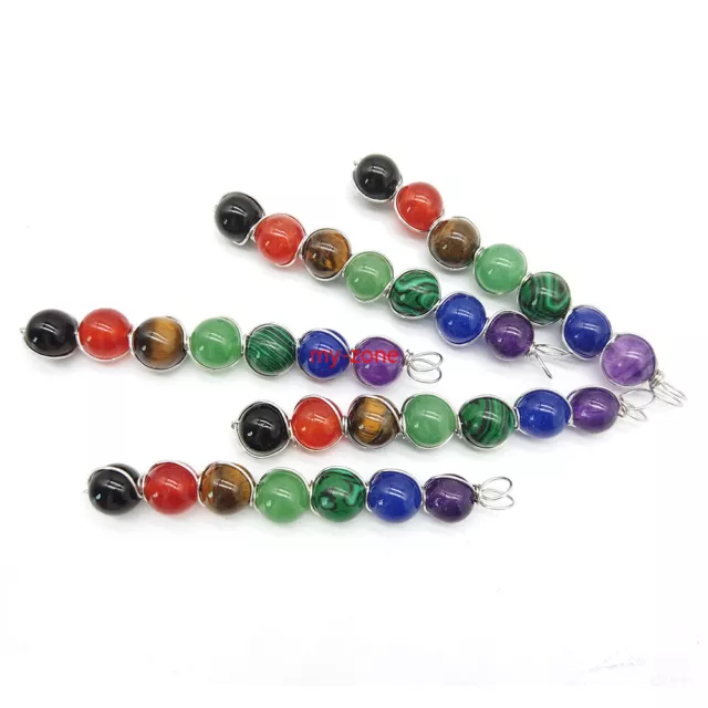 Natural 7 Chakra Gemstone Beads Pendant Wire Wrapped Healing Reiki Crystal 6