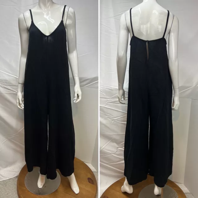 Women's Rachel Pally Black 100% Cotton Waffle Gauze Wide Leg M Jumpsuit