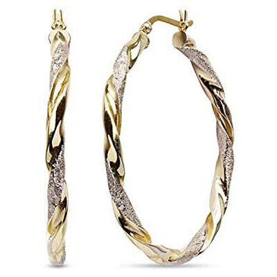 Fashion Two Tone 925 Silver Hoop Earring Gift Women Wedding Jewelry A Pair