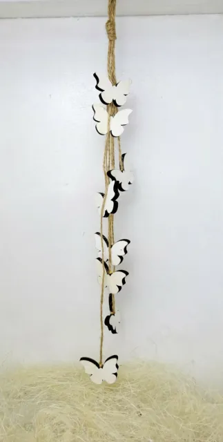 Decorazione per Finestra Primavera da Appendere Legno Farfalla Bianco 35 CM