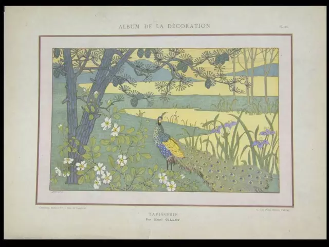 Paon Et Paysage - Planche 1900 - Henri Gillet, Tapisserie Art Nouveau