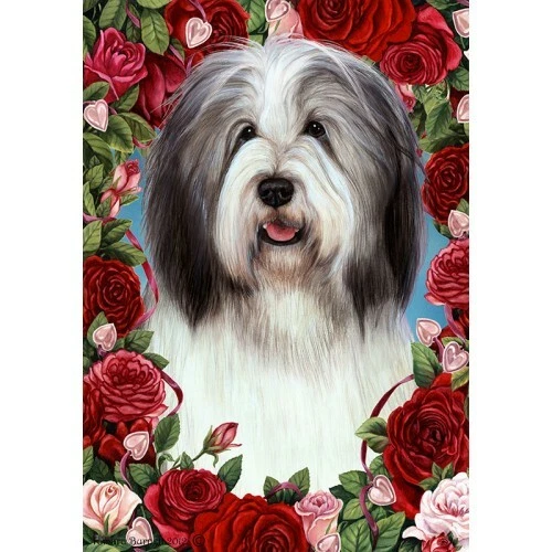Roses Garden Flag - Blue and White Bearded Collie 191701